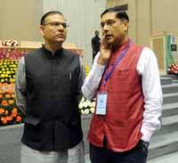 (left) Jayant Sinha, Minister of State for Finance with Chief Economic Adviser Arvind Subramanian during the Delhi Economics Conclave 2015, in New Delhi on 6th November 2015. (Photo: Tribhuvan Tiwari/Outlook). (left) Jayant Sinha, Minister of State for Finance with Chief Economic Adviser Arvind Subramanian during the Delhi Economics Conclave 2015, in New Delhi on 6th November 2015. (Photo: Tribhuvan Tiwari/Outlook).